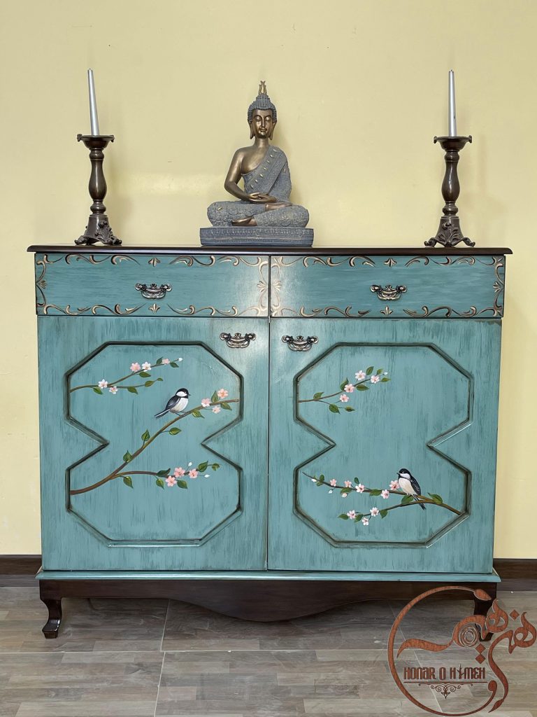 کنسول چوبی فیروزه ای