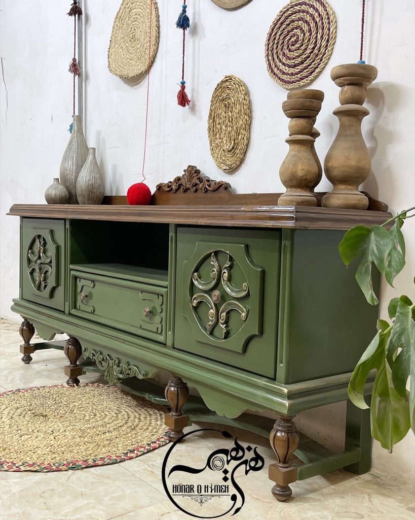 میز تلویزیون چوبی سبز