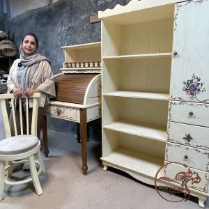 ست میز تحریر و کتابخانه چوبی