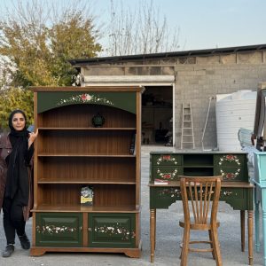 ست کتابخانه و میز تحریر چوبی